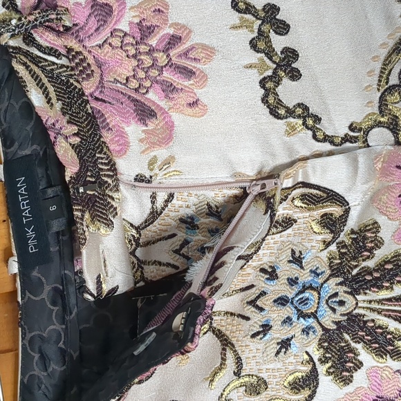 PINK TARTAN* Made in Canada faux back pkt w/ belt loops brocade pants - Picture 3 of 9